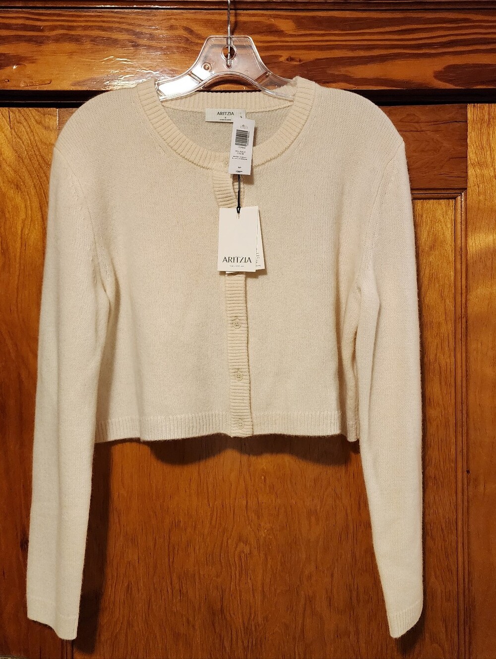 Aritzia Relaxed Crew Button-Up Cashmere Cardigan in Whisper White size S